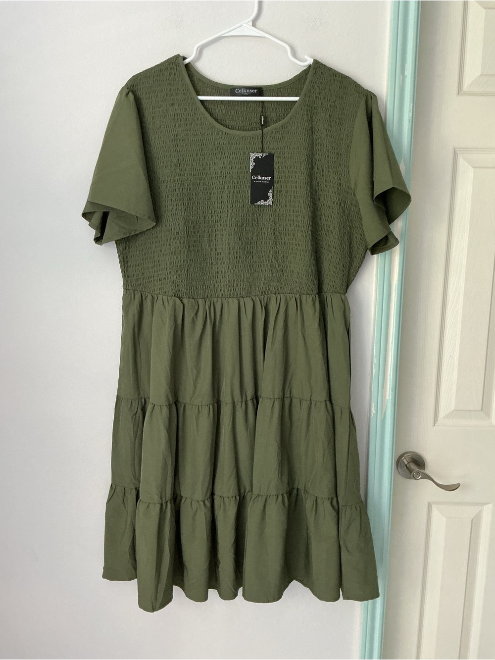 Olive Smocked Short Sleeve Tunic